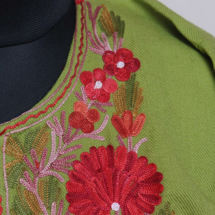 Parrot Green Enchantment: Kashmiri Pheran with Aari Embroidery - Image 3