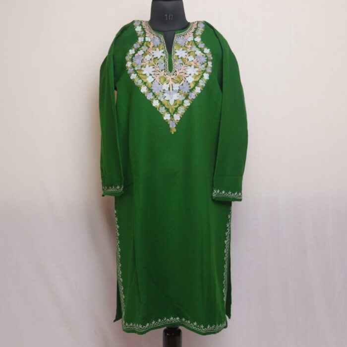 Dark Green Babdem Kashmiri Pheran With Aari Work