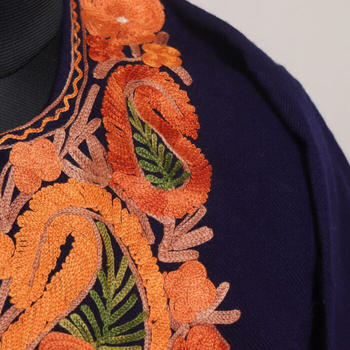 Navy Blue Badami Kashmiri Pheran With Aari Work - Image 3
