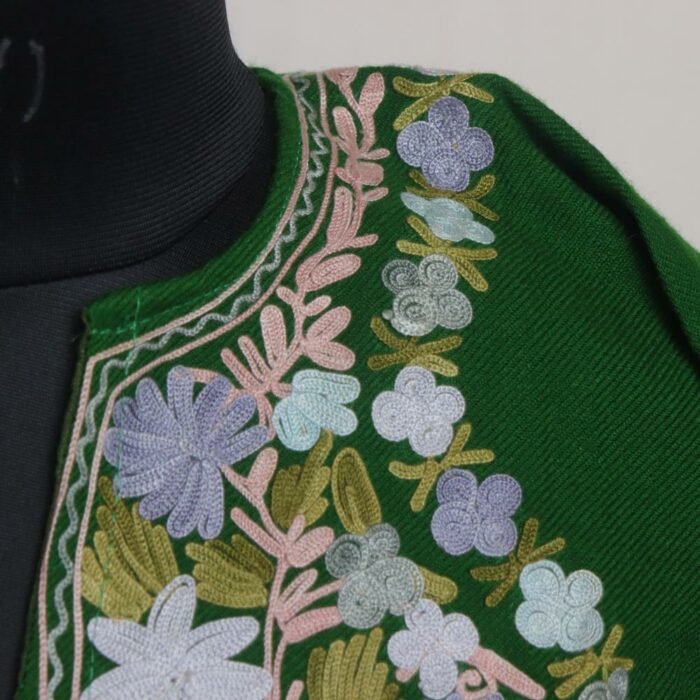 Dark Green Babdem Kashmiri Pheran With Aari Work - Image 3