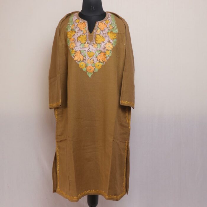 Brown Chinari Kashmiri Pheran With Aari Work