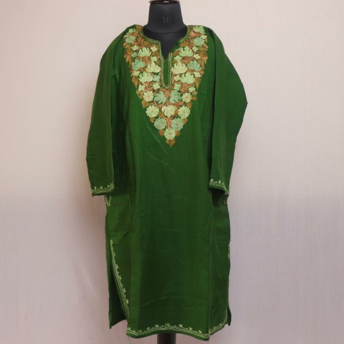 Dark Green Kashmiri Pheran With Aari Work