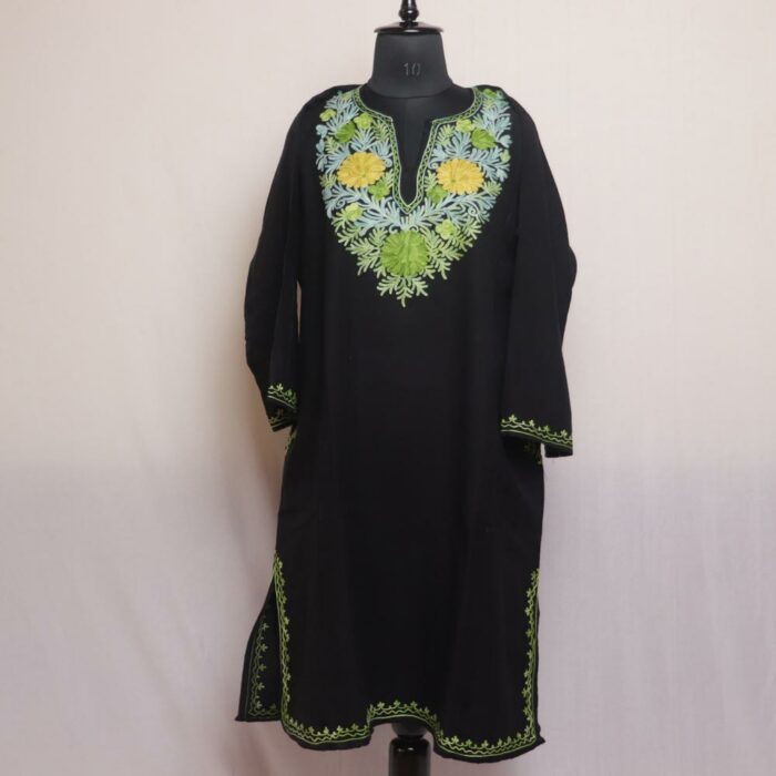 Black Krishim Kashmiri Pheran With Aari Work
