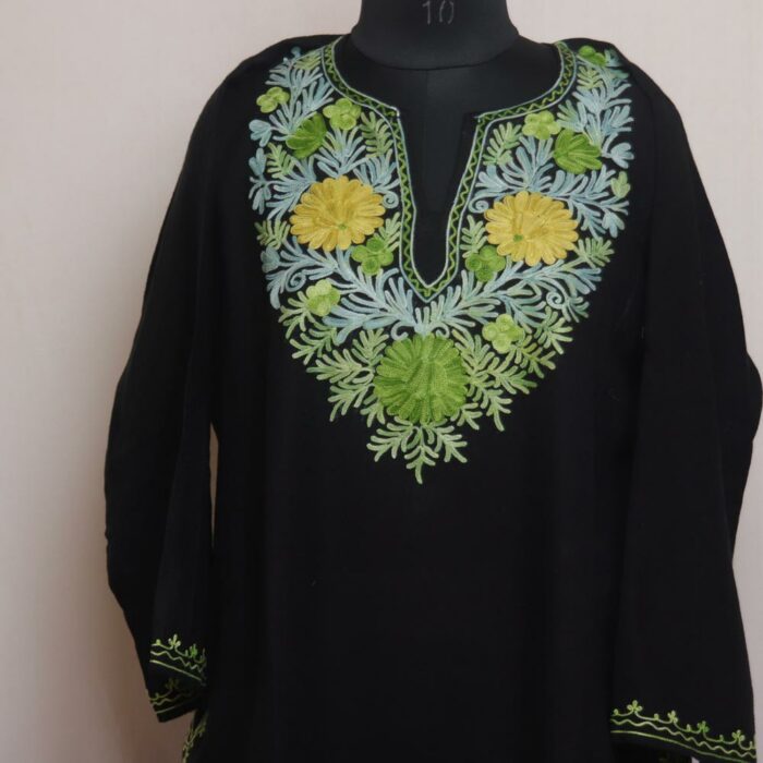 Black Krishim Kashmiri Pheran With Aari Work - Image 2