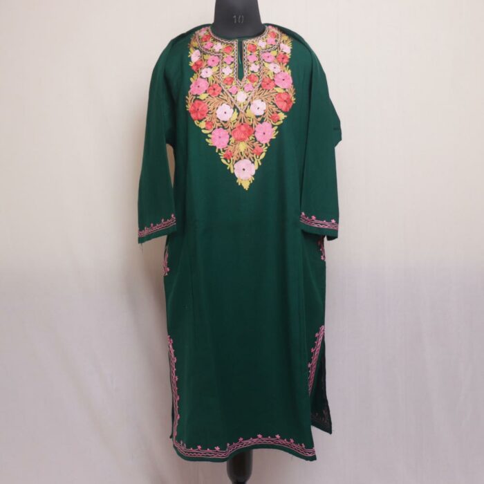 Dark Green Rani Pheran With Aari Work