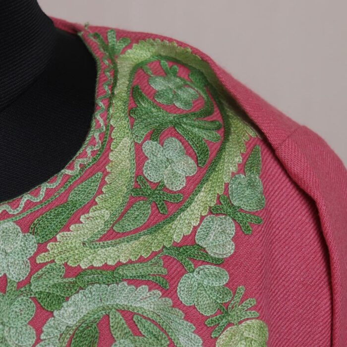 Blush Blossom: Light Pink Ladies Kashmiri Pheran with Aari Embroidery - Image 3
