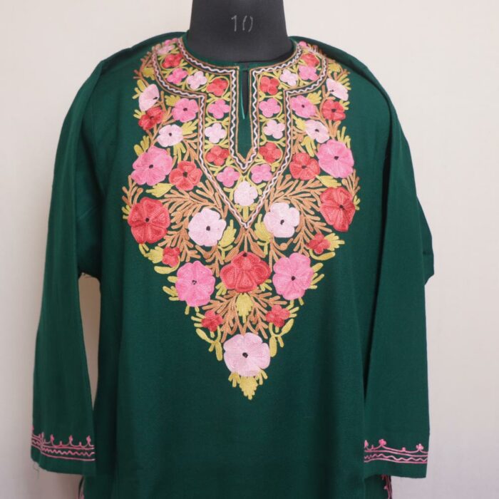 Dark Green Rani Pheran With Aari Work - Image 2