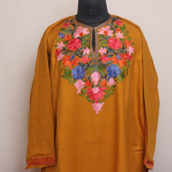 Mustard Posh Pheran With Aari Work - Image 2