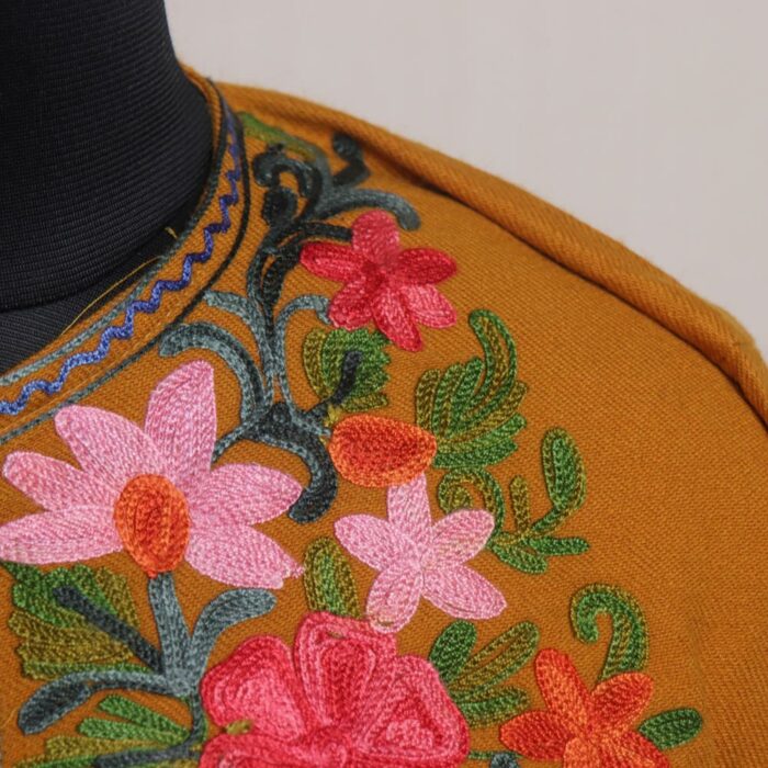 Mustard Posh Pheran With Aari Work - Image 3
