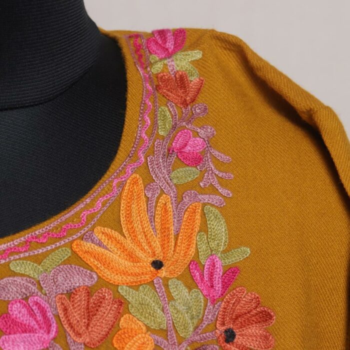 Mustard Fine Kashmiri Pheran With Aari Work - Image 3
