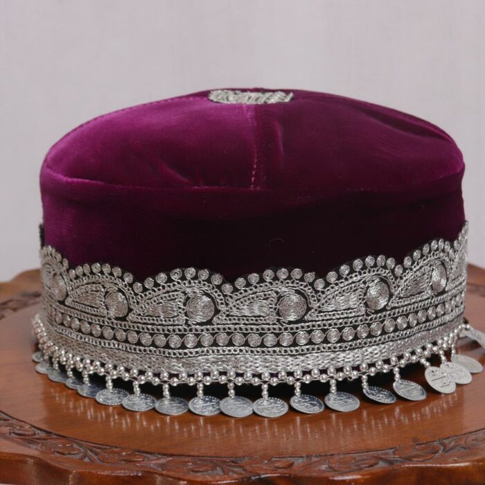 Purple Velvet Kashmiri Woman Cap - Image 2