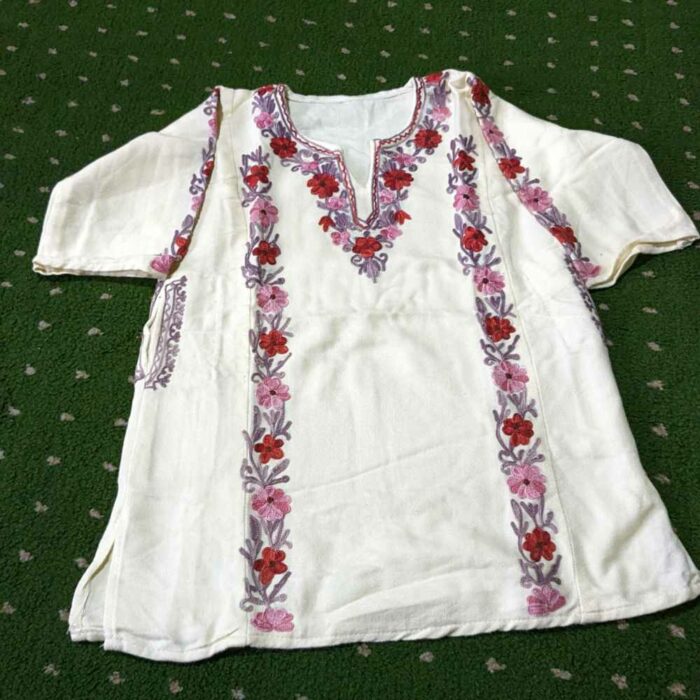 White Sukoon Cashmilon Traditional Kids Ari Pheran (L22.5) - Image 2