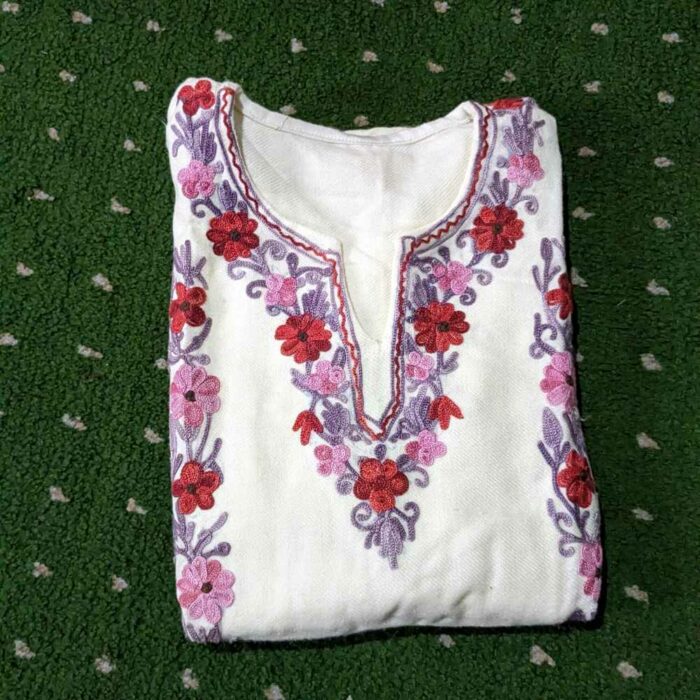 White Sukoon Cashmilon Traditional Kids Ari Pheran (L22.5)