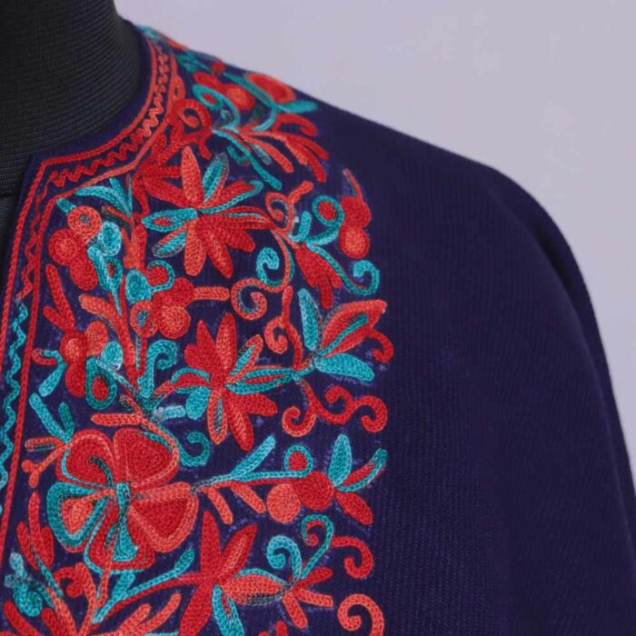 Blue Noorjahan Kids Aari Embroidery Kashmiri Poncho - Image 2