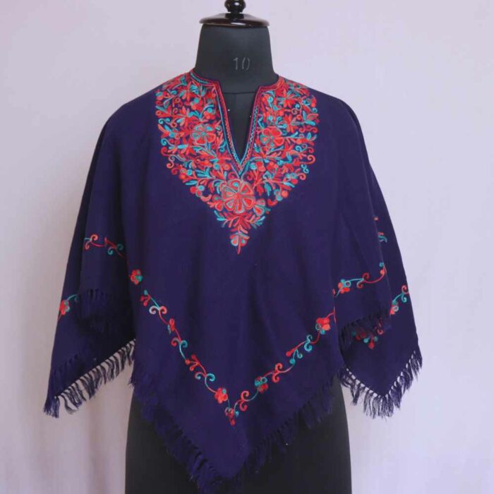 Blue Noorjahan Kids Aari Embroidery Kashmiri Poncho