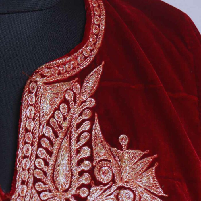 Maroon Shafaq Velvet Tilla Pheran - Image 3