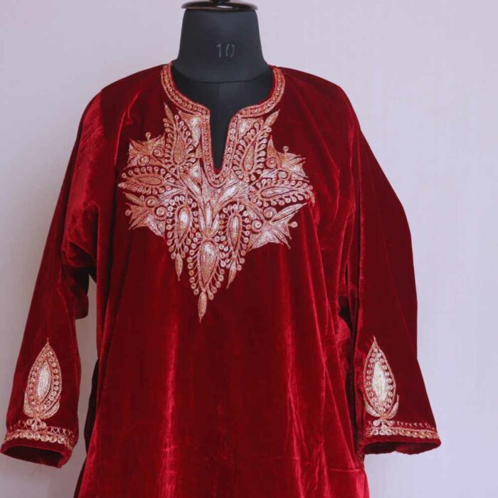 Maroon Shafaq Velvet Tilla Pheran - Image 2