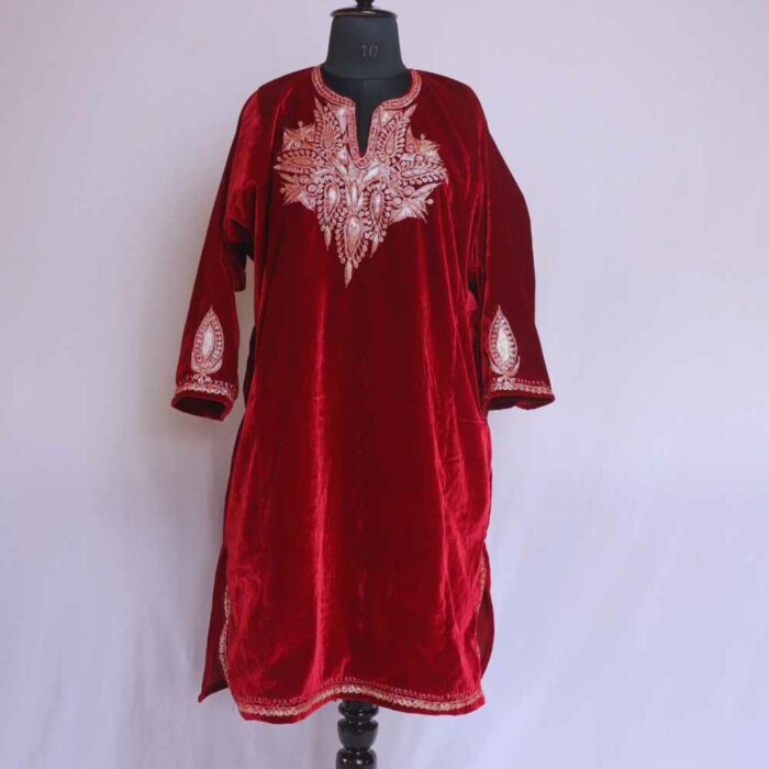 Maroon Shafaq Velvet Tilla Pheran