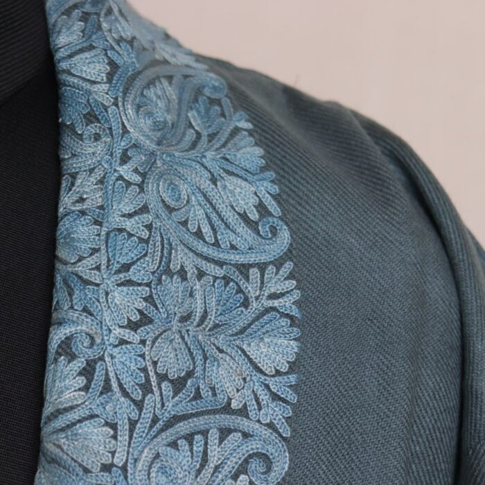 Greyish Blue Men Bathrobe Gown with Ari Embroidery - Image 3