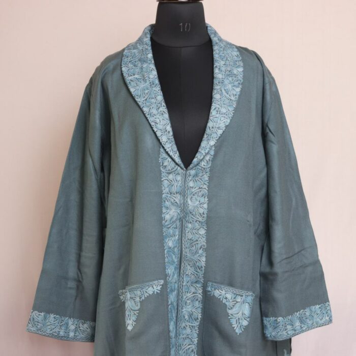 Greyish Blue Men Bathrobe Gown with Ari Embroidery - Image 2