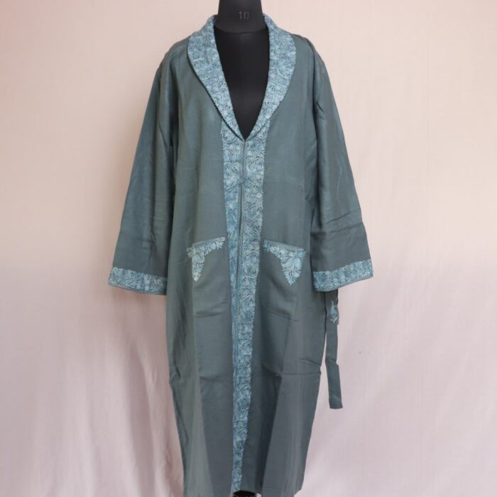 Greyish Blue Men Bathrobe Gown with Ari Embroidery