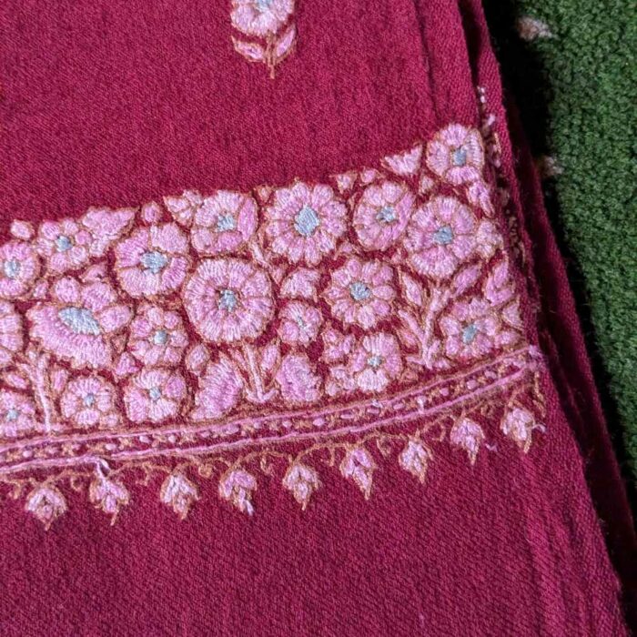 Maroon Posh Paper Mache Sozni Handwork Stole - Image 3