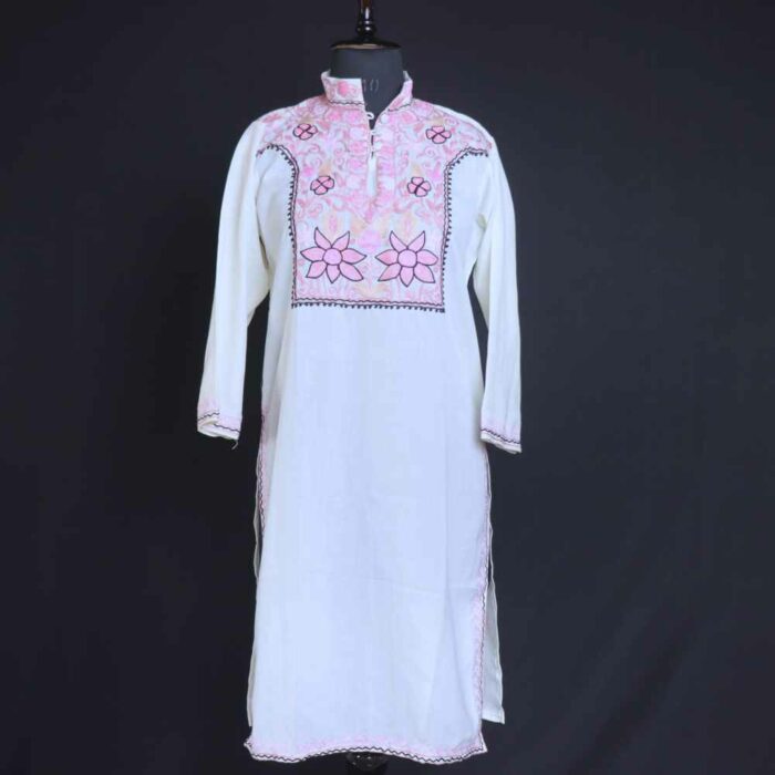 White maryam Summer cool Kashmiri Aari Kurta