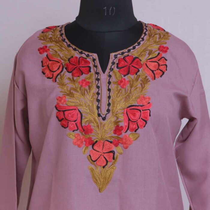 Lavendar maryam Summer cool Kashmiri Aari Kurta - Image 3