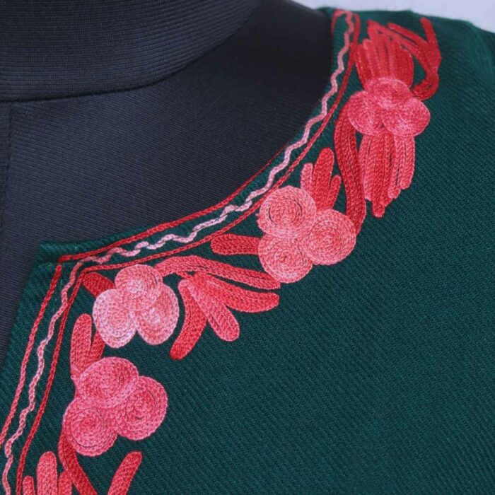 Green Wazul Doodhgana Daman Winter Kurta with Ari Embroidery - Image 3