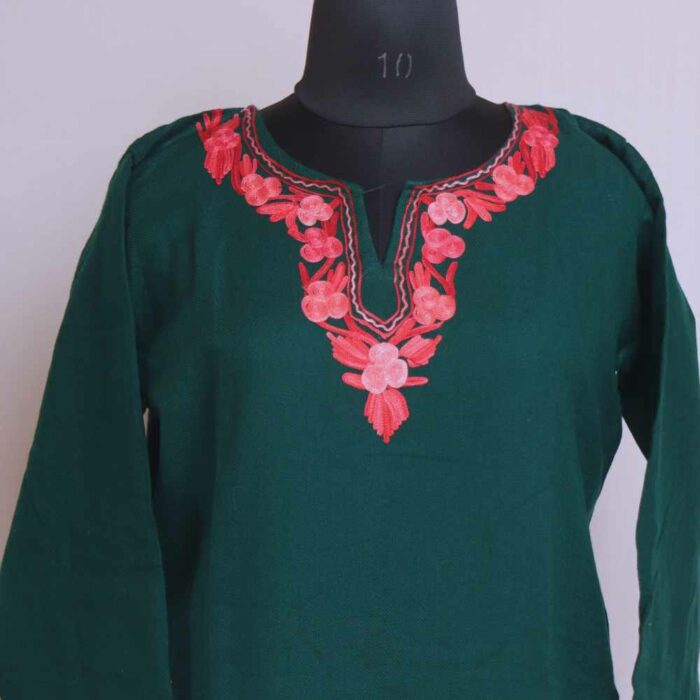 Green Wazul Doodhgana Daman Winter Kurta with Ari Embroidery - Image 2