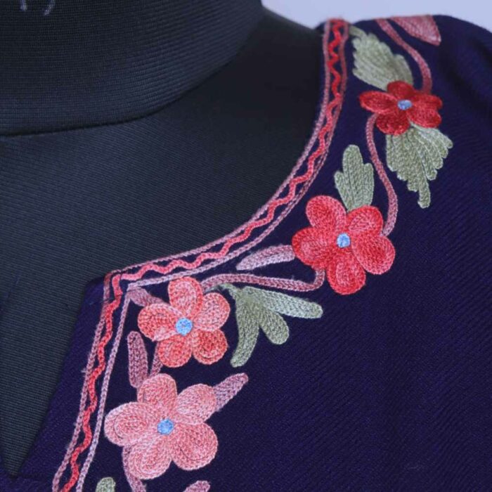 Blue Trath Hish Doodhgana Daman Winter Kurta with Ari Embroidery - Image 3