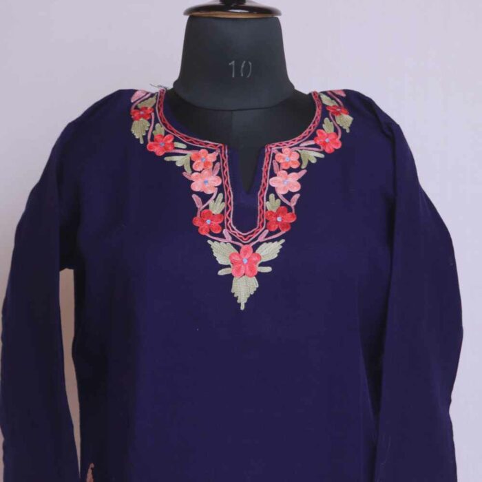 Blue Trath Hish Doodhgana Daman Winter Kurta with Ari Embroidery - Image 2