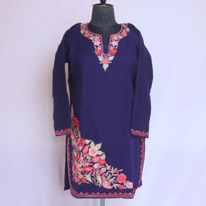 Blue Trath Hish Doodhgana Daman Winter Kurta with Ari Embroidery