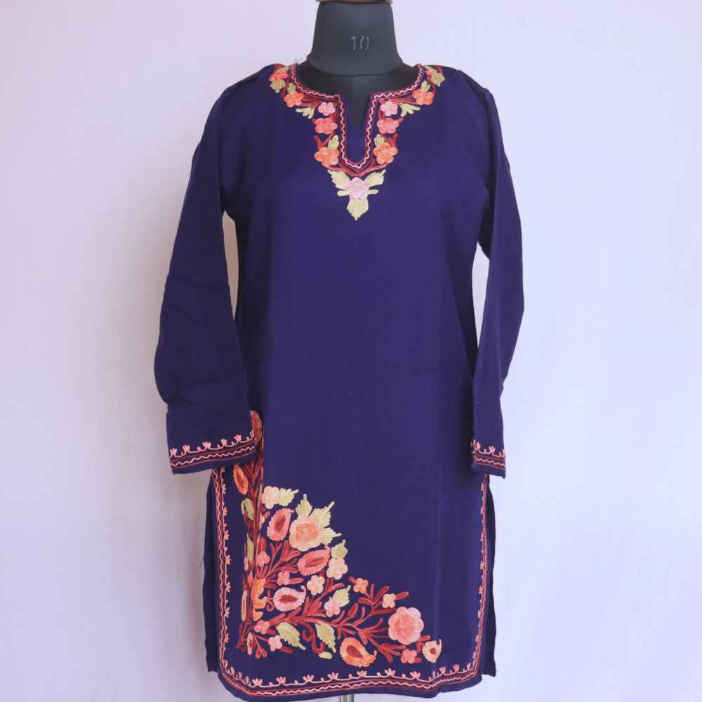 Blue Aftaab Doodhgana Daman Winter Kurta with Ari Embroidery - Gyawun