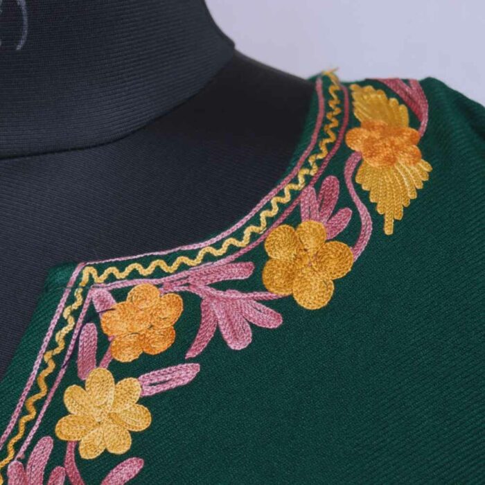 Green Lyodur Doodhgana Daman Winter Kurta with Ari Embroidery - Image 3