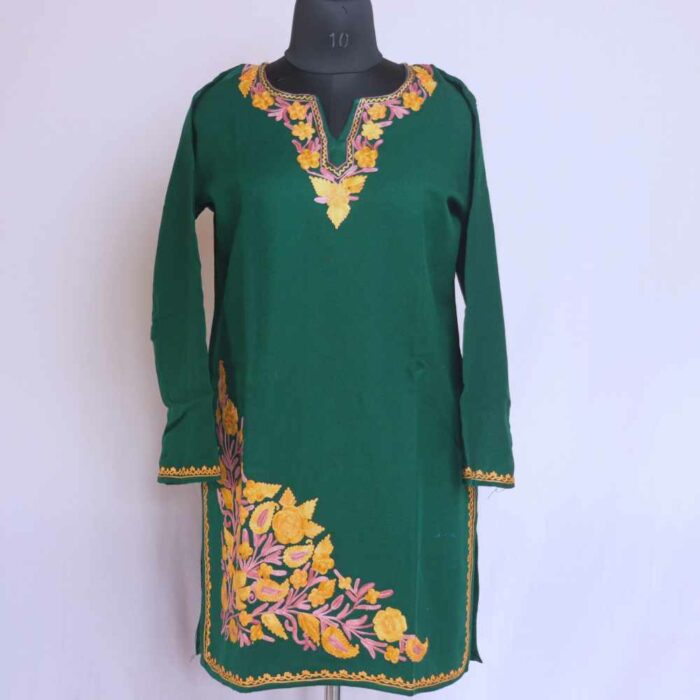 Green Lyodur Doodhgana Daman Winter Kurta with Ari Embroidery