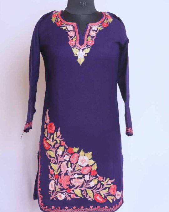 Blue Red Chinar Doodhgana Daman Winter Kurta with Ari Embroidery