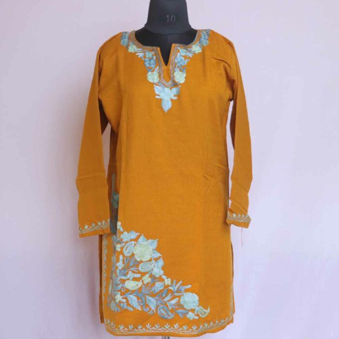 Mustard Aabi Doodhgana Daman Winter Kurta with Ari Embroidery