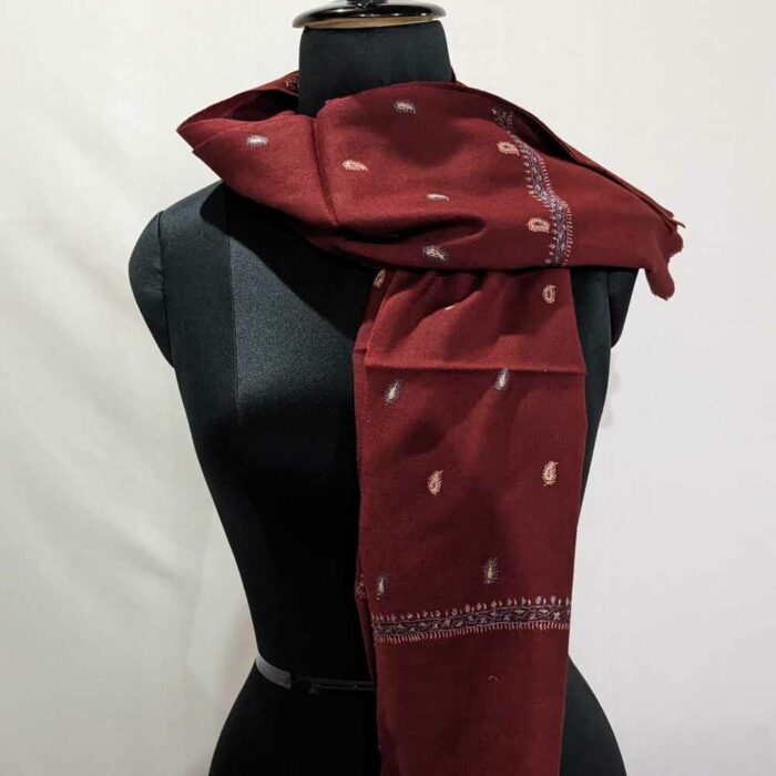 Maroon Zoravar Hand Sozni Woolen Muffler
