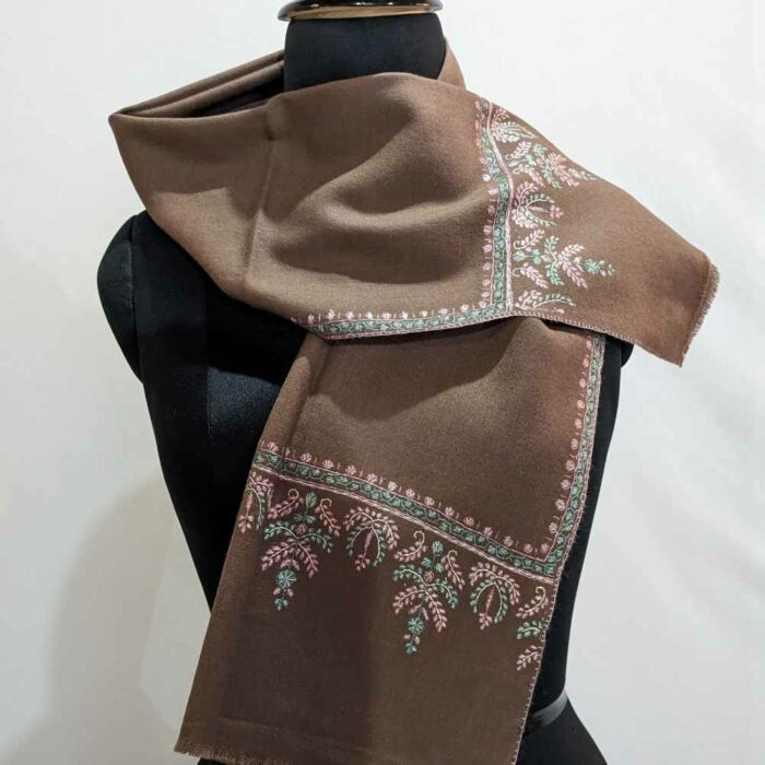 Brown Pashm Hand Sozni Woolen Muffler