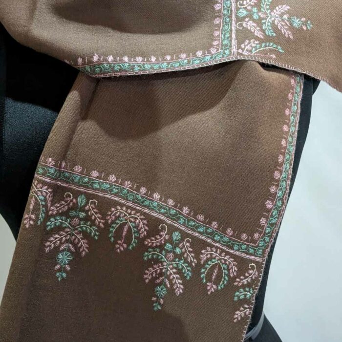 Brown Pashm Hand Sozni Woolen Muffler - Image 2