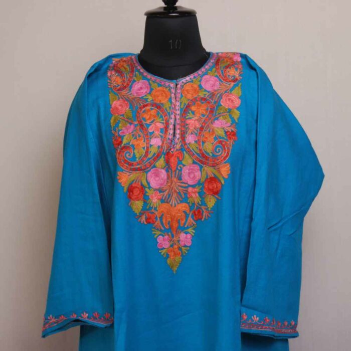 Blue Multi Kashmiri Pheran With Aari Work - Image 2