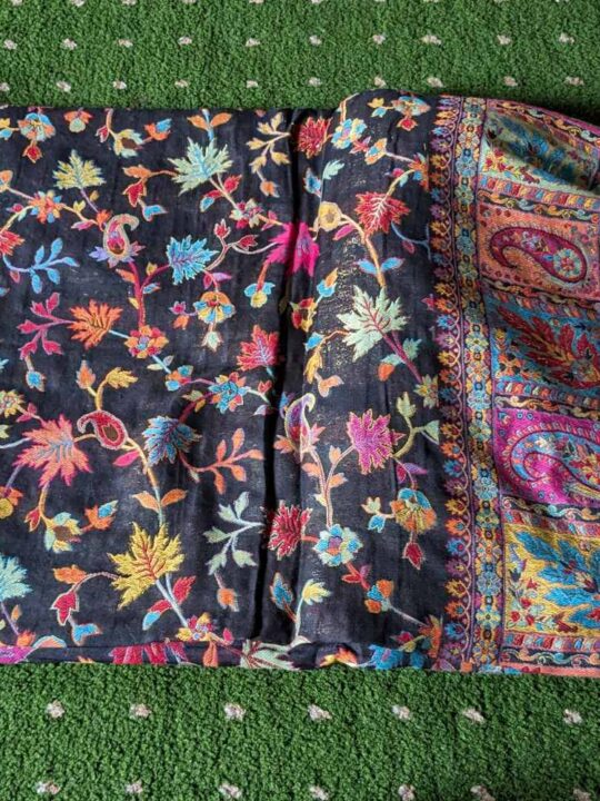 Chinar Jamawar Original Kashmiri Soft Silk Kani Black Saree