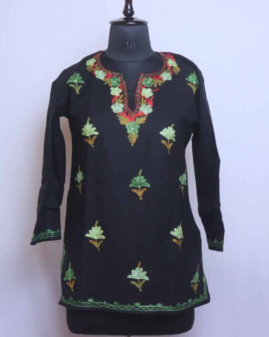 Black mehjabeen Kashmiri Girls Kurta With Aari Embroidery (L30)