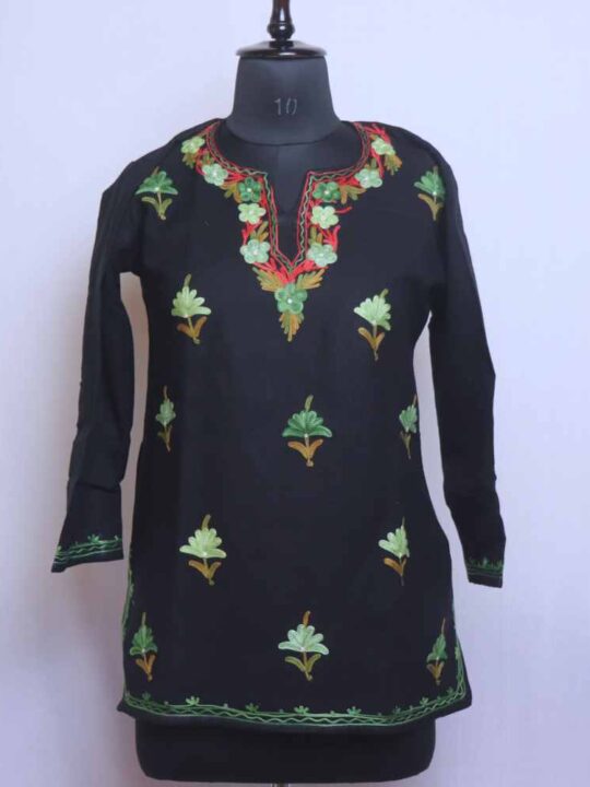 Black mehjabeen Kashmiri Girls Kurta With Aari Embroidery (L30)