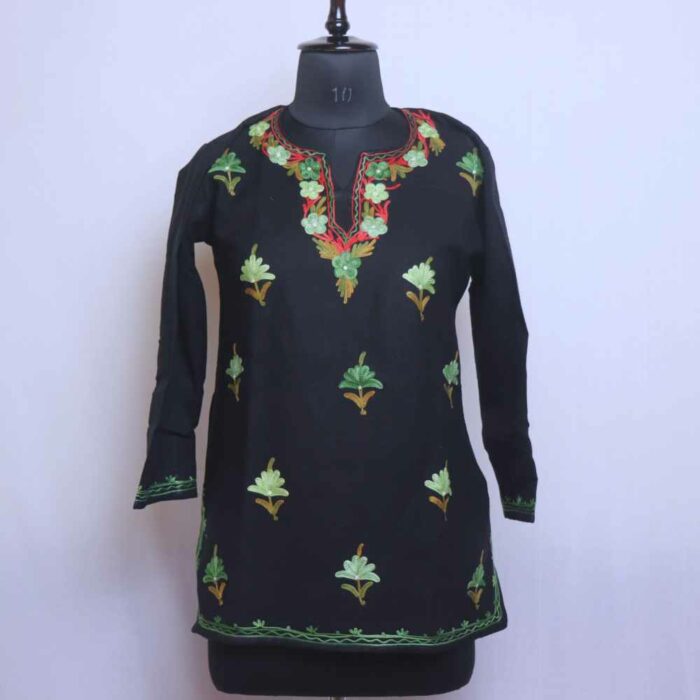 Black mehjabeen Kashmiri Girls Kurta With Aari Embroidery (L30)