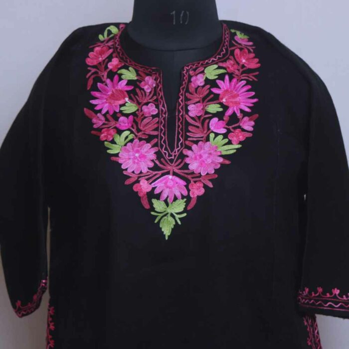 Black Maryam Gulabi Kashmiri Girls Short Pheran With Aari Embroidery (L35) - Image 2