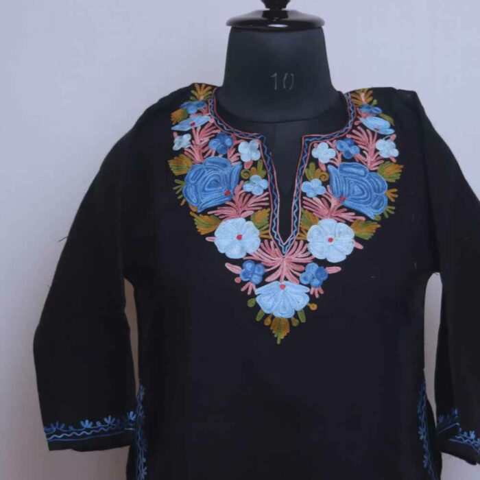 Black Ayesha Kashmiri Girls Short Pheran With Aari Embroidery (L34) - Image 2