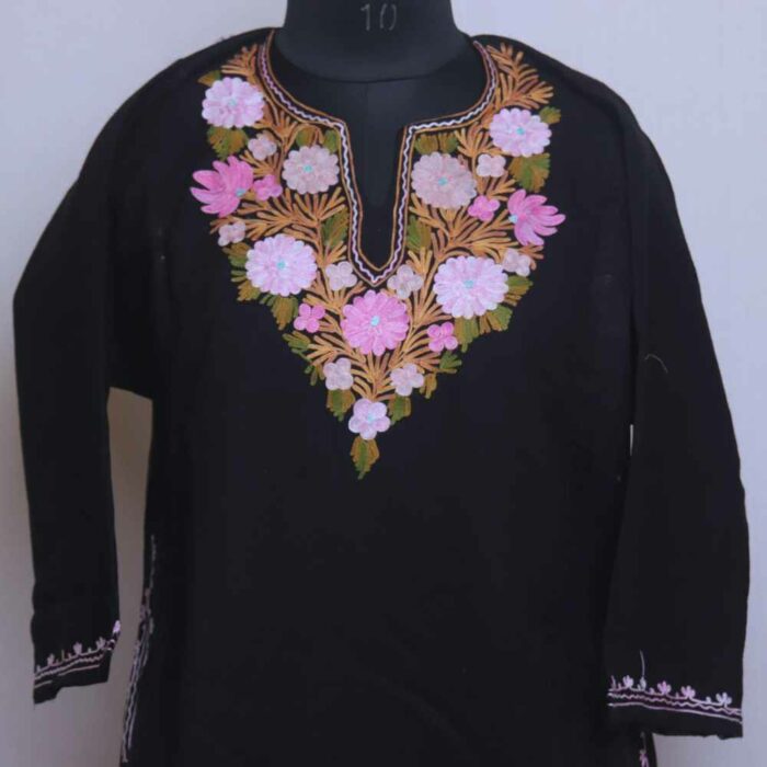 Ayesha Black Gulabi Kashmiri Girls Short Pheran With Aari Embroidery (L36) - Image 2