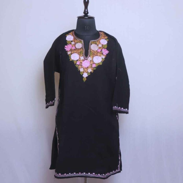 Ayesha Black Gulabi Kashmiri Girls Short Pheran With Aari Embroidery (L36)